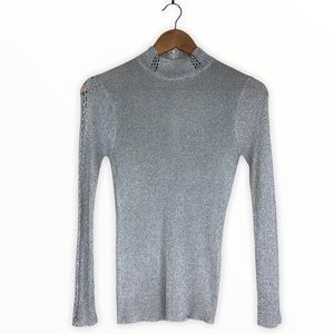 70’s Vintage Metallic Silver Ribbed Cutout Sweater